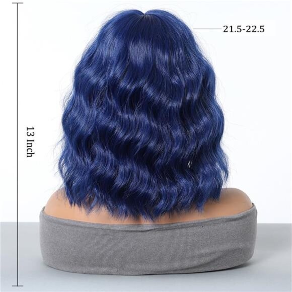 Shoulder Length Curly Wavy Wigs Blue - Picture 6 of 6